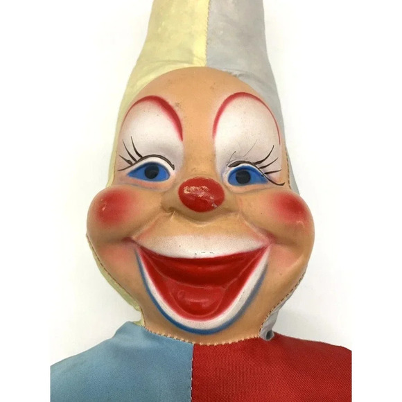 Vintage Hard Faced Clown Jester Large Plush Stuffed Animal 1950’s 1960’s - Picture 3 of 12